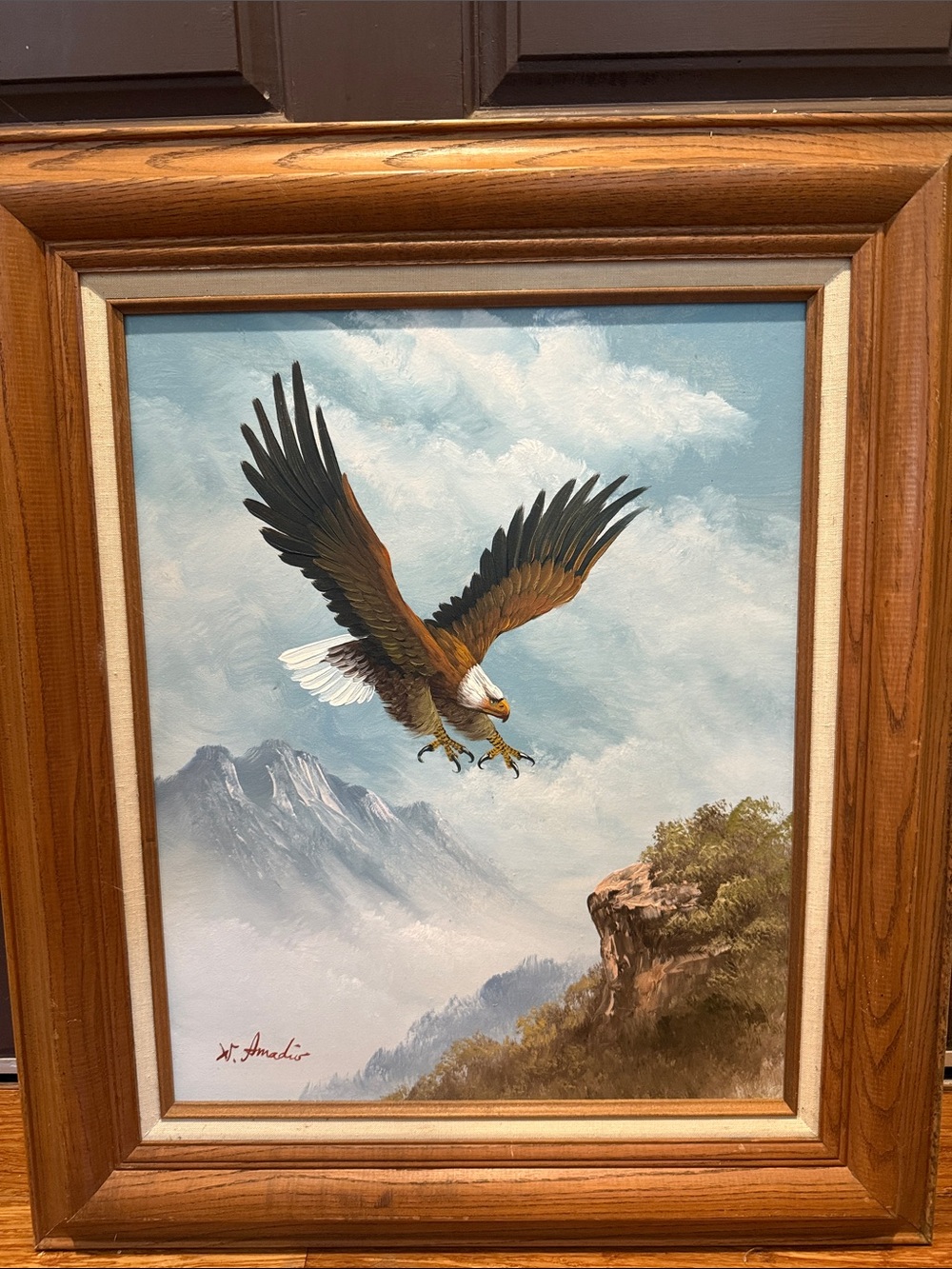 Framed Eagle Wall Art Print in Brown and White 16” x 20” (with frame 23”x27”